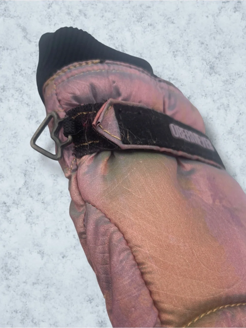 Vintage 90s Obermeyer Iridescent Liquid Satin Ski Mittens Pink Copper Medium